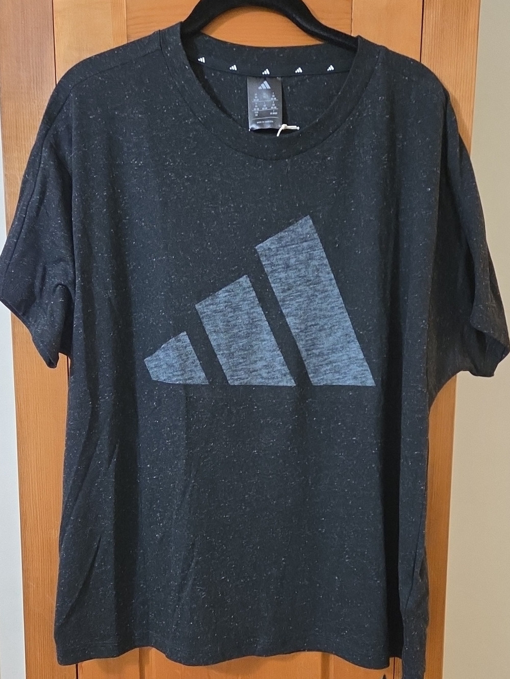 adidas Black Heather Short-Sleeve Tee with Gray Logo